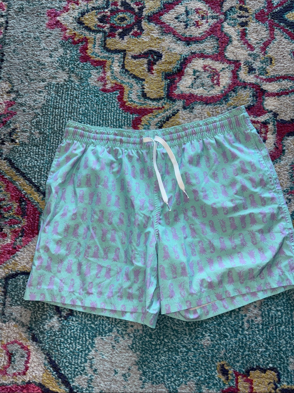 chubbies Mint Green swim Shorts with Light Purple Pineapple Print